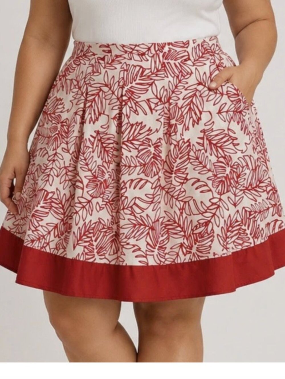 Lane Bryant Palm Leaf Print Linen Blend Pleated A-line Skirt Orange